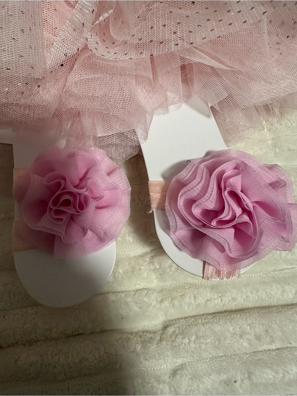 Little Me Pink Tulle Tutu Set with Floral Headbands and Shoe Clips - Picture 3 of 5